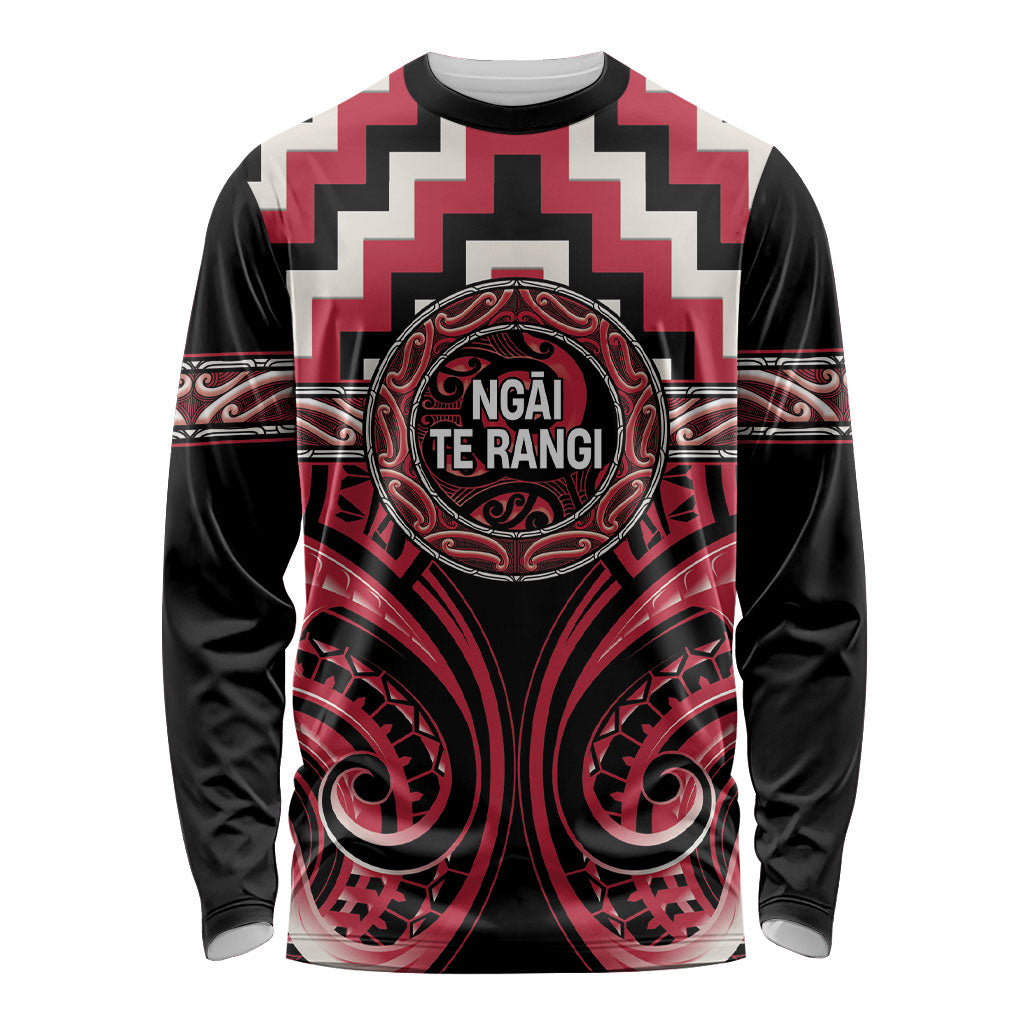 Aotearoa Ngai Te Rangi Personalised Long Sleeve Shirt Maori Iwi Poutama Puhoro Tattoo LT14 Unisex Red - Polynesian Pride