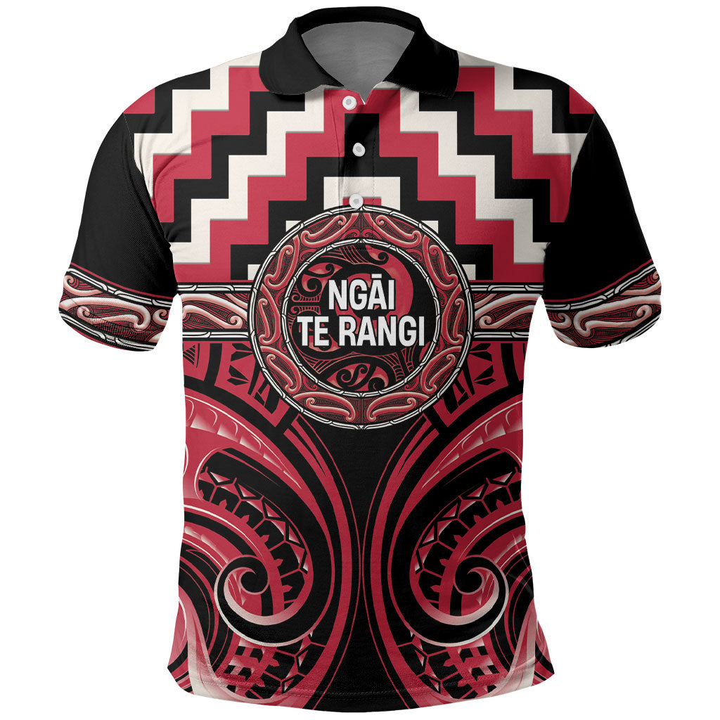 Aotearoa Ngai Te Rangi Personalised Polo Shirt Maori Iwi Poutama Puhoro Tattoo LT14 Red - Polynesian Pride