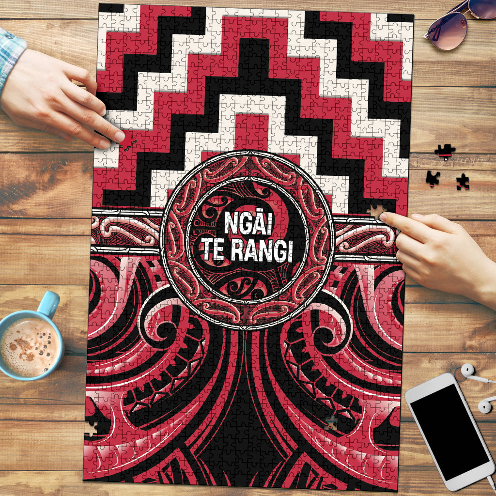 Aotearoa Ngai Te Rangi Puzzle Maori Iwi Poutama Puhoro Tattoo LT14 Red - Polynesian Pride