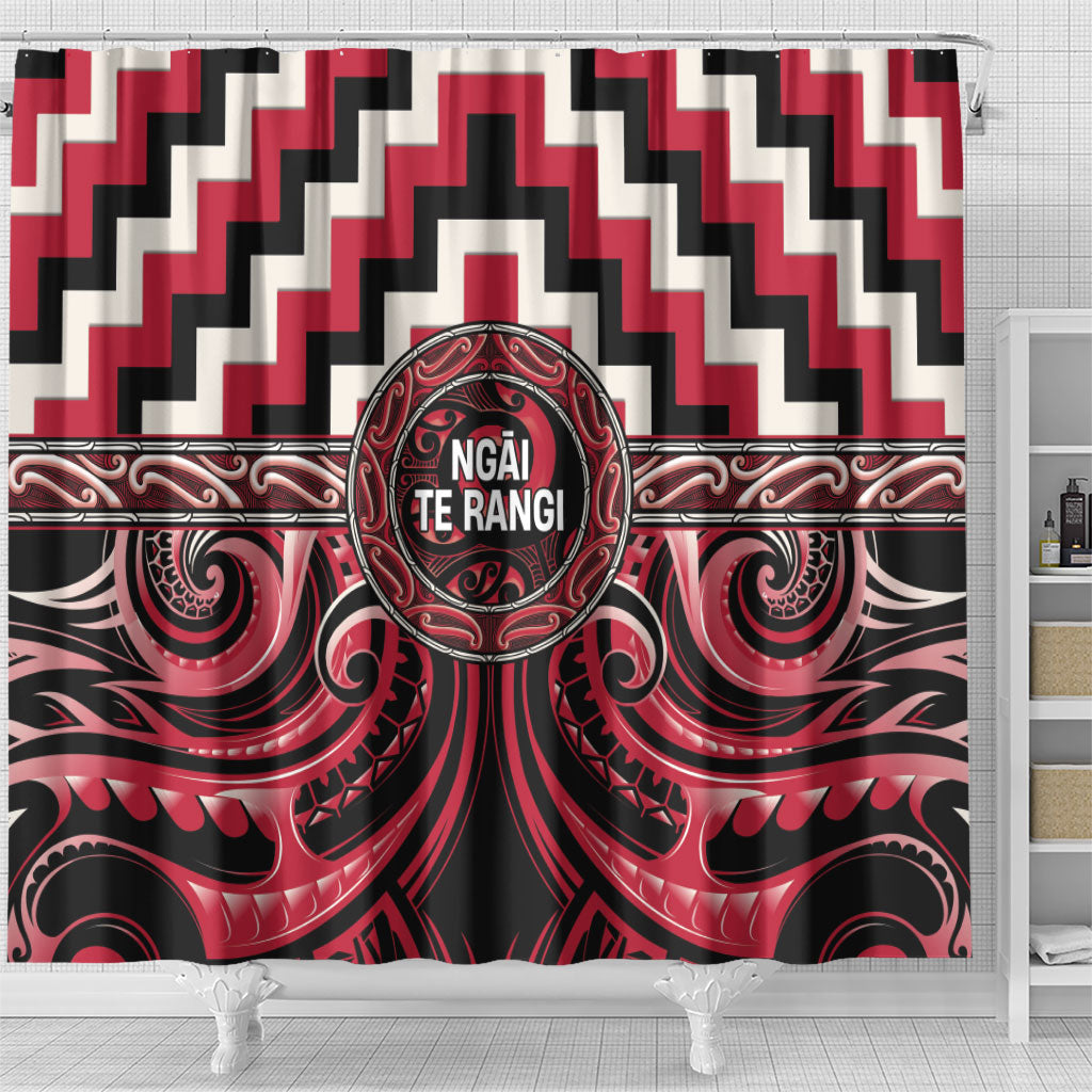 Aotearoa Ngai Te Rangi Shower Curtain Maori Iwi Poutama Puhoro Tattoo LT14 - Polynesian Pride