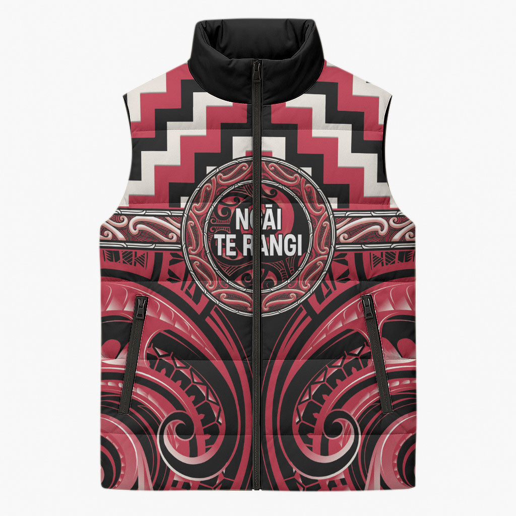 Aotearoa Ngai Te Rangi Personalised Sleeveless Puffer Jacket Maori Iwi Poutama Puhoro Tattoo LT14 Unisex Red - Polynesian Pride