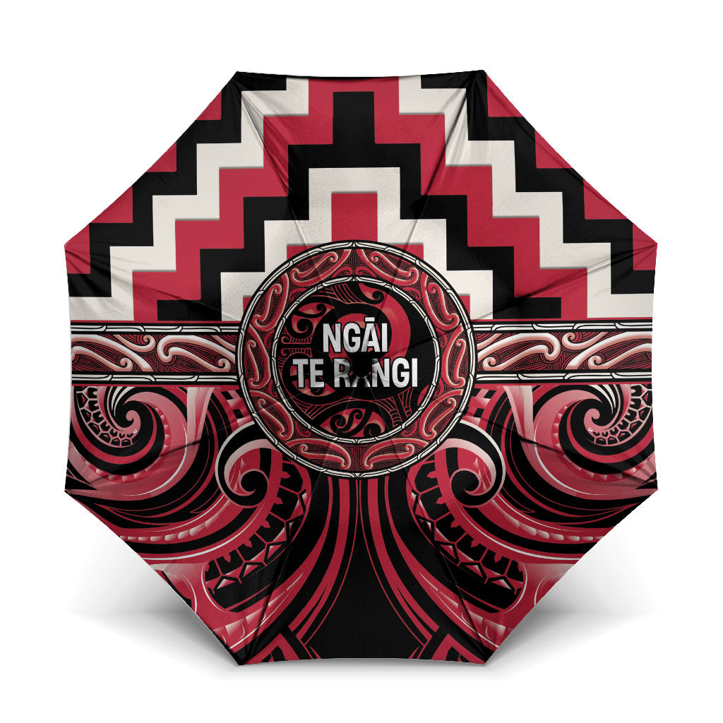 Aotearoa Ngai Te Rangi Umbrella Maori Iwi Poutama Puhoro Tattoo LT14 One Size Folded 11.42 inch Opened Diameter 37.4 inch Red - Polynesian Pride