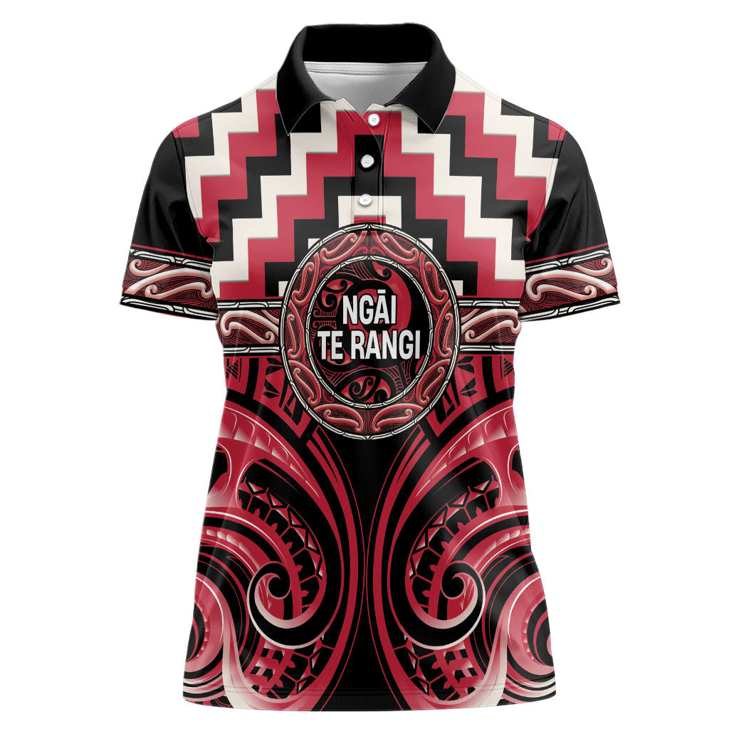 Aotearoa Ngai Te Rangi Personalised Women Polo Shirt Maori Iwi Poutama Puhoro Tattoo LT14 Female Red - Polynesian Pride