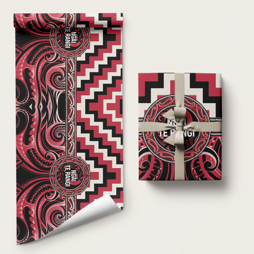 Aotearoa Ngai Te Rangi Wrapping Paper Maori Iwi Poutama Puhoro Tattoo LT14 58" × 23" Red - Polynesian Pride