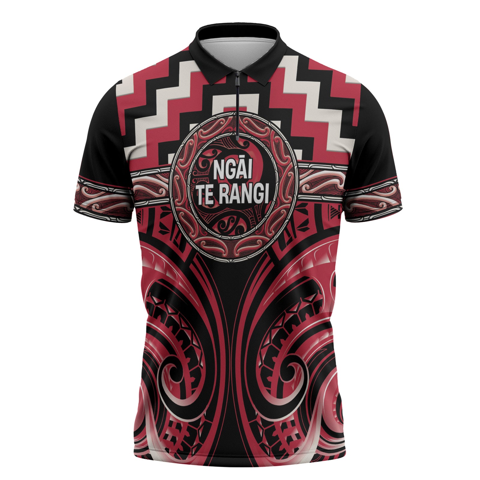 Aotearoa Ngai Te Rangi Personalised Zipper Polo Shirt Maori Iwi Poutama Puhoro Tattoo LT14 Red - Polynesian Pride