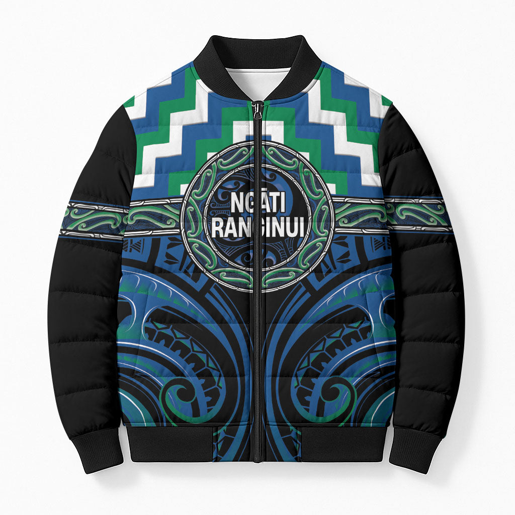 Aotearoa Ngati Ranginui Personalised Bomber Puffer Jacket Maori Iwi Poutama Puhoro Tattoo LT14 Unisex Green - Polynesian Pride