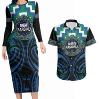 Aotearoa Ngati Ranginui Personalised Couples Matching Long Sleeve Bodycon Dress and Hawaiian Shirt Maori Iwi Poutama Puhoro Tattoo LT14 Green - Polynesian Pride