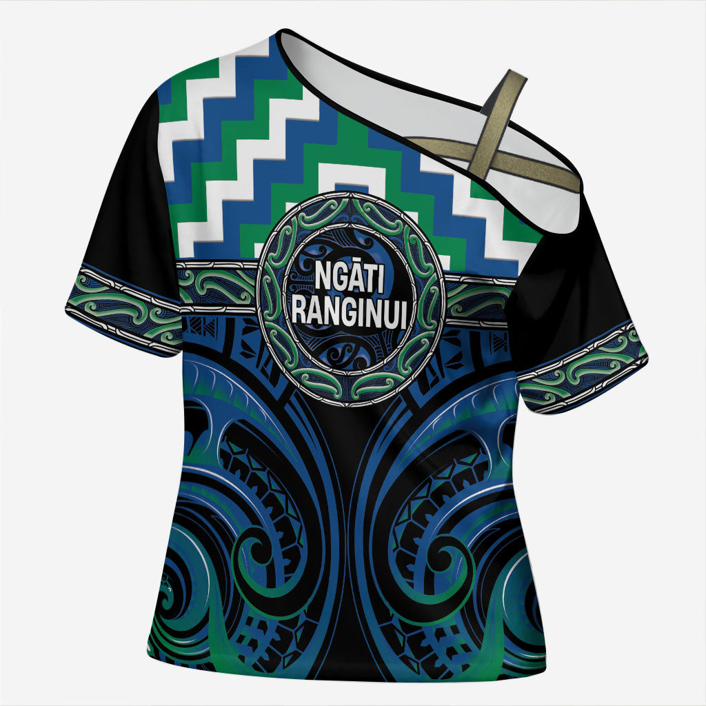 Aotearoa Ngati Ranginui Personalised Cross Shoulder Shirt Maori Iwi Poutama Puhoro Tattoo LT14 Female Green - Polynesian Pride