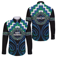 Aotearoa Ngati Ranginui Personalised Family Matching Off Shoulder Maxi Dress and Hawaiian Shirt Maori Iwi Poutama Puhoro Tattoo LT14 Dad's Shirt - Long Sleeve Green - Polynesian Pride