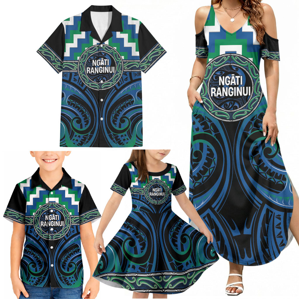 Aotearoa Ngati Ranginui Personalised Family Matching Summer Maxi Dress and Hawaiian Shirt Maori Iwi Poutama Puhoro Tattoo LT14 - Polynesian Pride