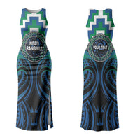Aotearoa Ngati Ranginui Personalised Family Matching Tank Maxi Dress and Hawaiian Shirt Maori Iwi Poutama Puhoro Tattoo LT14 Mom's Dress Green - Polynesian Pride