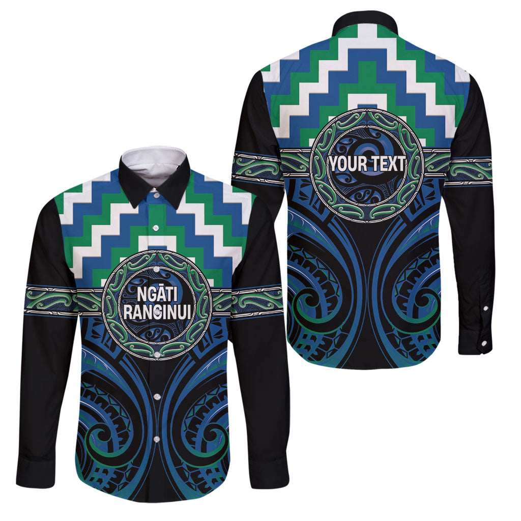 Aotearoa Ngati Ranginui Personalised Family Matching Tank Maxi Dress and Hawaiian Shirt Maori Iwi Poutama Puhoro Tattoo LT14 Dad's Shirt - Long Sleeve Green - Polynesian Pride