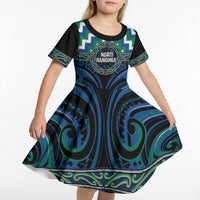 Aotearoa Ngati Ranginui Personalised Kid Short Sleeve Dress Maori Iwi Poutama Puhoro Tattoo LT14 - Polynesian Pride