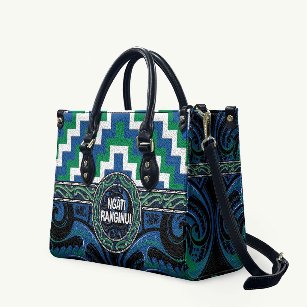 Aotearoa Ngati Ranginui Leather Bag Maori Iwi Poutama Puhoro Tattoo LT14 Green - Polynesian Pride
