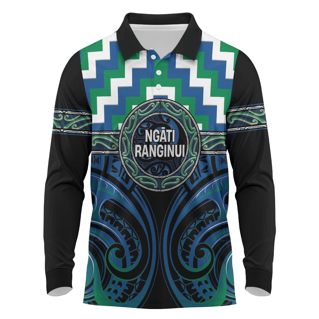 Aotearoa Ngati Ranginui Personalised Long Sleeve Polo Shirt Maori Iwi Poutama Puhoro Tattoo LT14 Green - Polynesian Pride