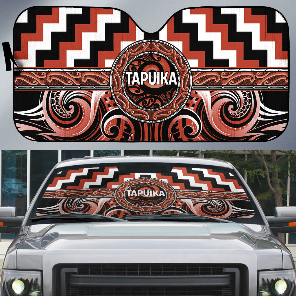 Aotearoa Tapuika Auto Sun Shade Maori Iwi Poutama Puhoro Tattoo LT14 Red - Polynesian Pride