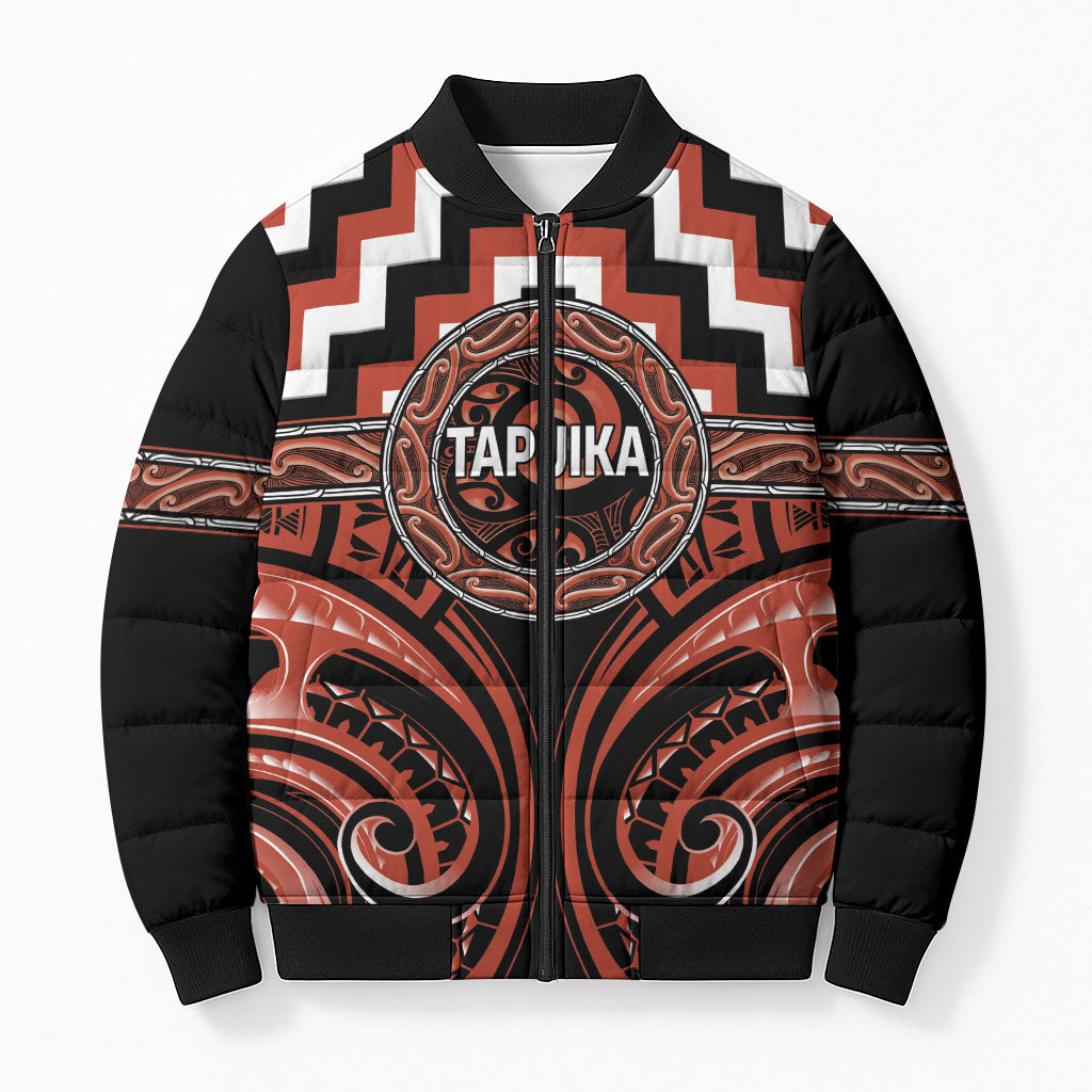 Aotearoa Tapuika Personalised Bomber Puffer Jacket Maori Iwi Poutama Puhoro Tattoo LT14 Unisex Red - Polynesian Pride