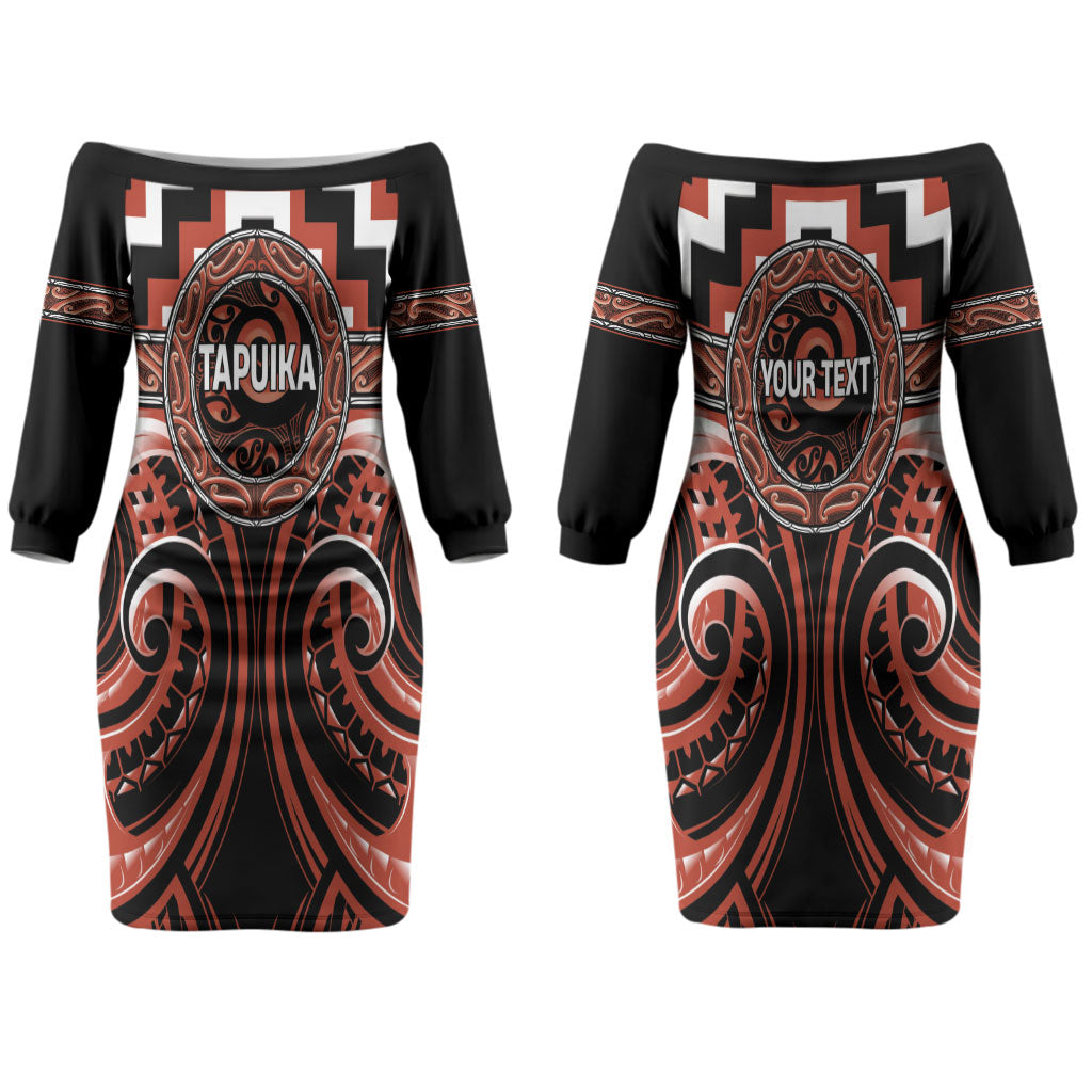 Aotearoa Tapuika Personalised Couples Matching Off The Shoulder Long Sleeve Dress and Hawaiian Shirt Maori Iwi Poutama Puhoro Tattoo LT14 - Polynesian Pride