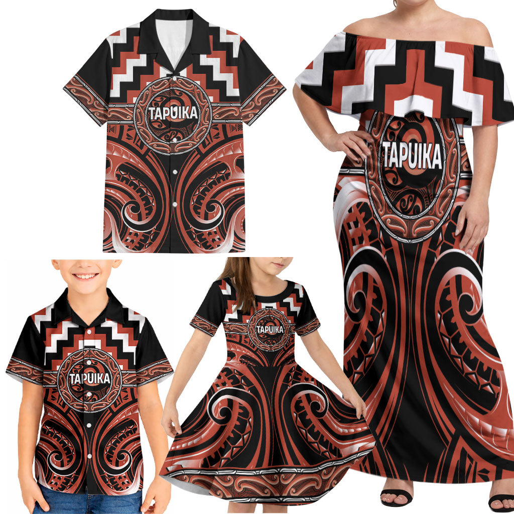Aotearoa Tapuika Personalised Family Matching Off Shoulder Maxi Dress and Hawaiian Shirt Maori Iwi Poutama Puhoro Tattoo LT14 - Polynesian Pride