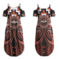 Aotearoa Tapuika Personalised Family Matching Summer Maxi Dress and Hawaiian Shirt Maori Iwi Poutama Puhoro Tattoo LT14 Mom's Dress Red - Polynesian Pride