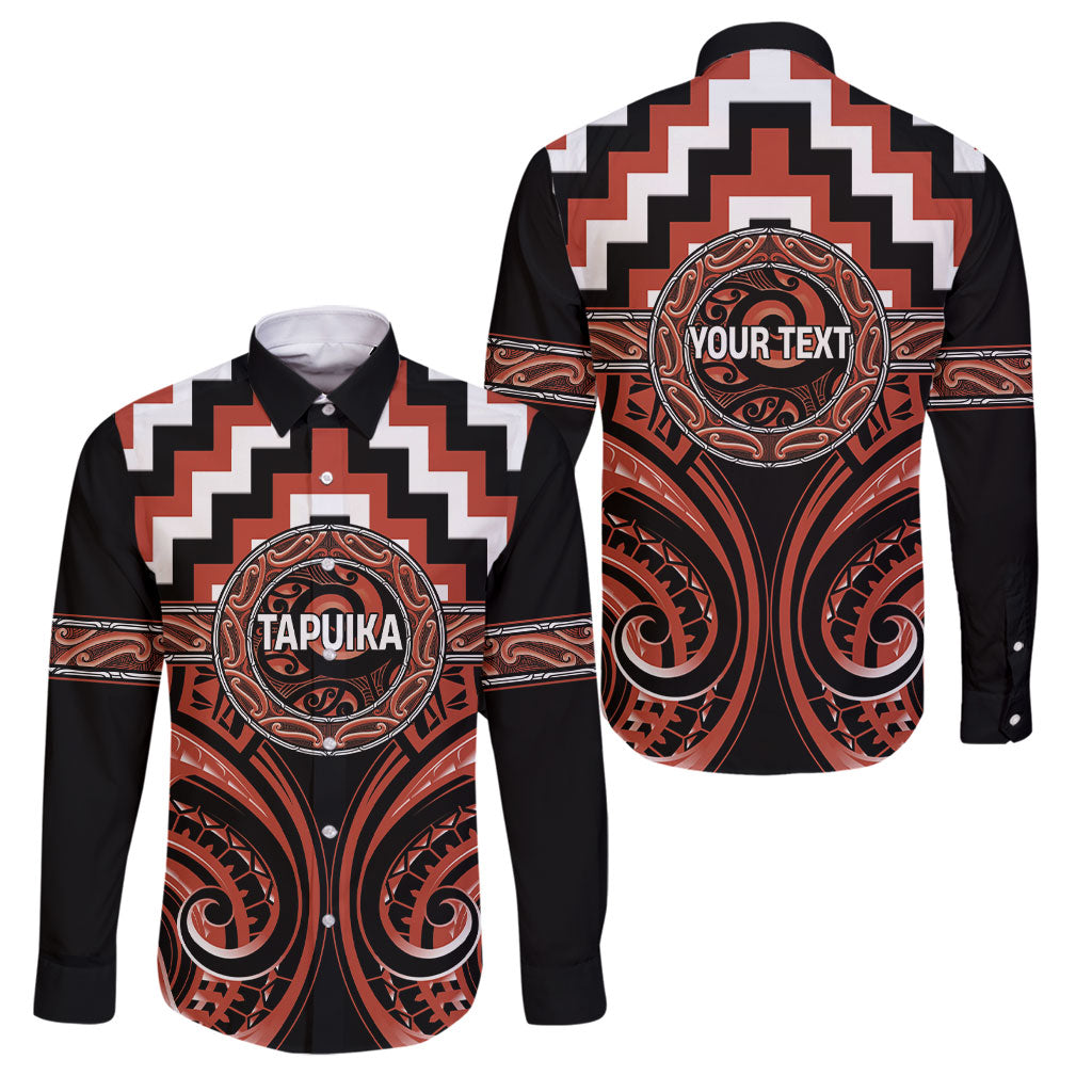 Aotearoa Tapuika Personalised Family Matching Summer Maxi Dress and Hawaiian Shirt Maori Iwi Poutama Puhoro Tattoo LT14 Dad's Shirt - Long Sleeve Red - Polynesian Pride