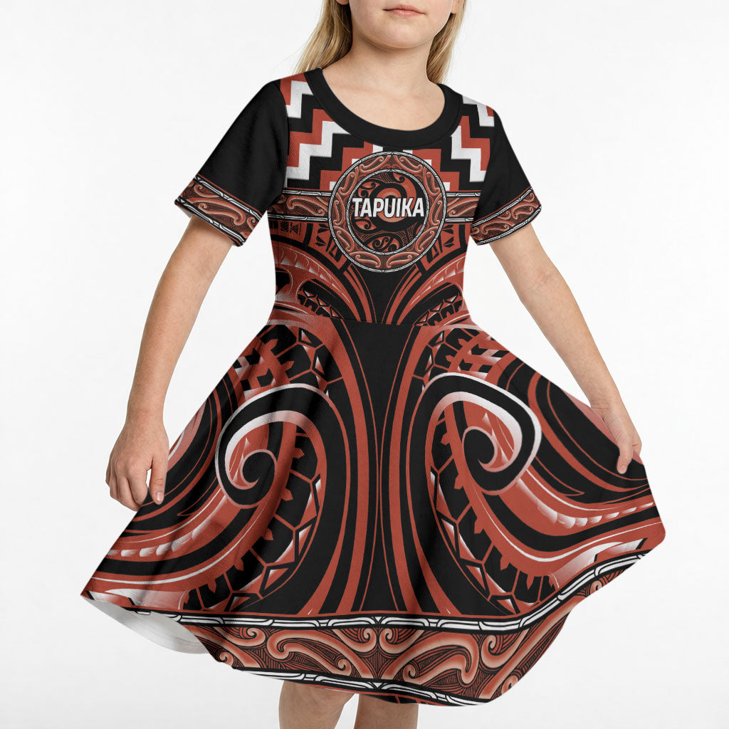 Aotearoa Tapuika Personalised Kid Short Sleeve Dress Maori Iwi Poutama Puhoro Tattoo LT14 - Polynesian Pride