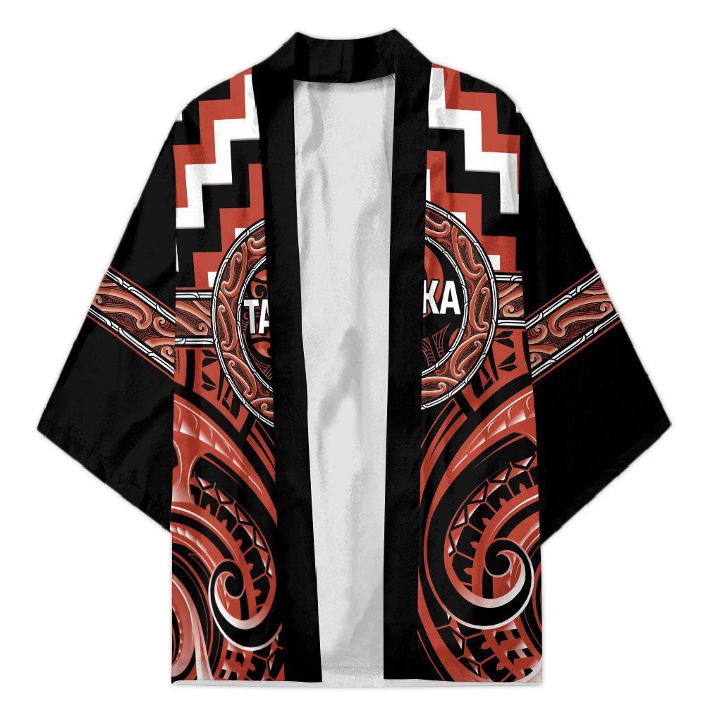 Aotearoa Tapuika Personalised Kimono Maori Iwi Poutama Puhoro Tattoo LT14 Unisex Red - Polynesian Pride