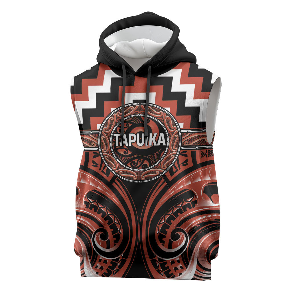 Aotearoa Tapuika Personalised Sleeveless Hoodie Maori Iwi Poutama Puhoro Tattoo LT14 Red - Polynesian Pride