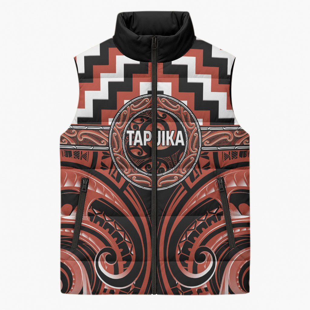 Aotearoa Tapuika Personalised Sleeveless Puffer Jacket Maori Iwi Poutama Puhoro Tattoo LT14 Unisex Red - Polynesian Pride