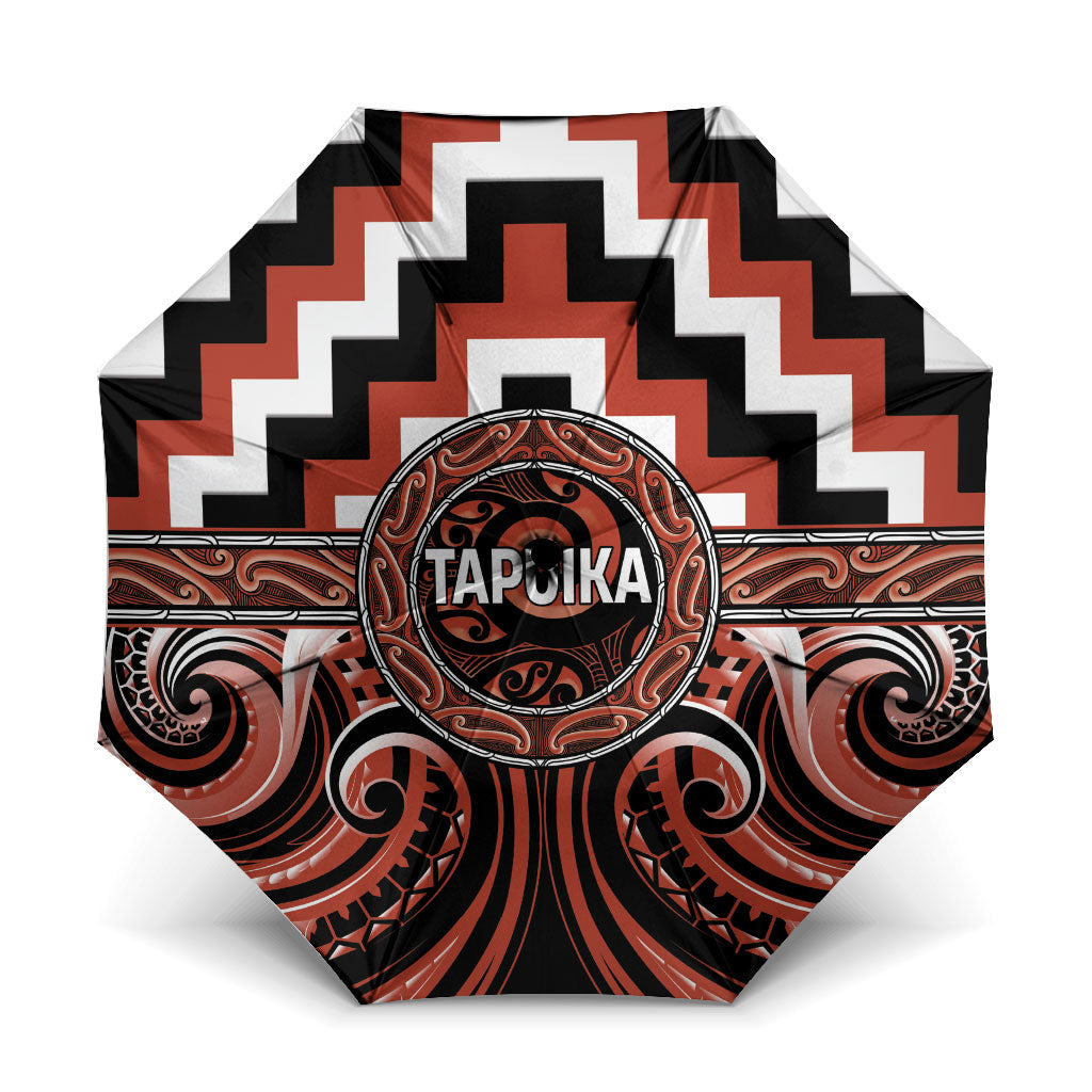 Aotearoa Tapuika Umbrella Maori Iwi Poutama Puhoro Tattoo LT14 One Size Folded 11.42 inch Opened Diameter 37.4 inch Red - Polynesian Pride