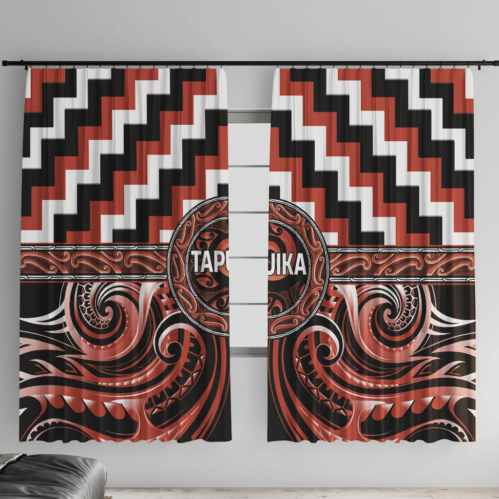 Aotearoa Tapuika Window Curtain Maori Iwi Poutama Puhoro Tattoo LT14 With Hooks Red - Polynesian Pride