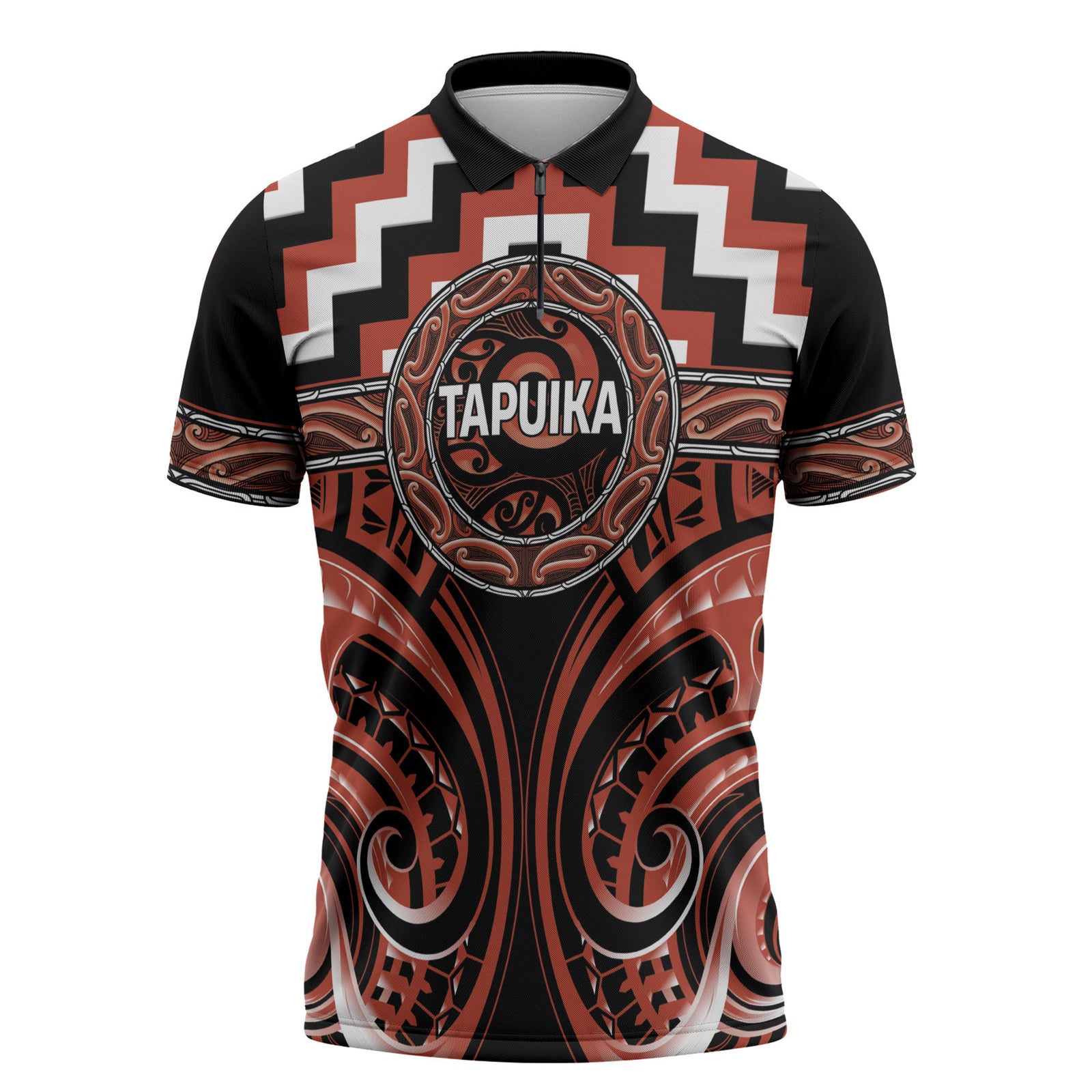 Aotearoa Tapuika Personalised Zipper Polo Shirt Maori Iwi Poutama Puhoro Tattoo LT14 Red - Polynesian Pride