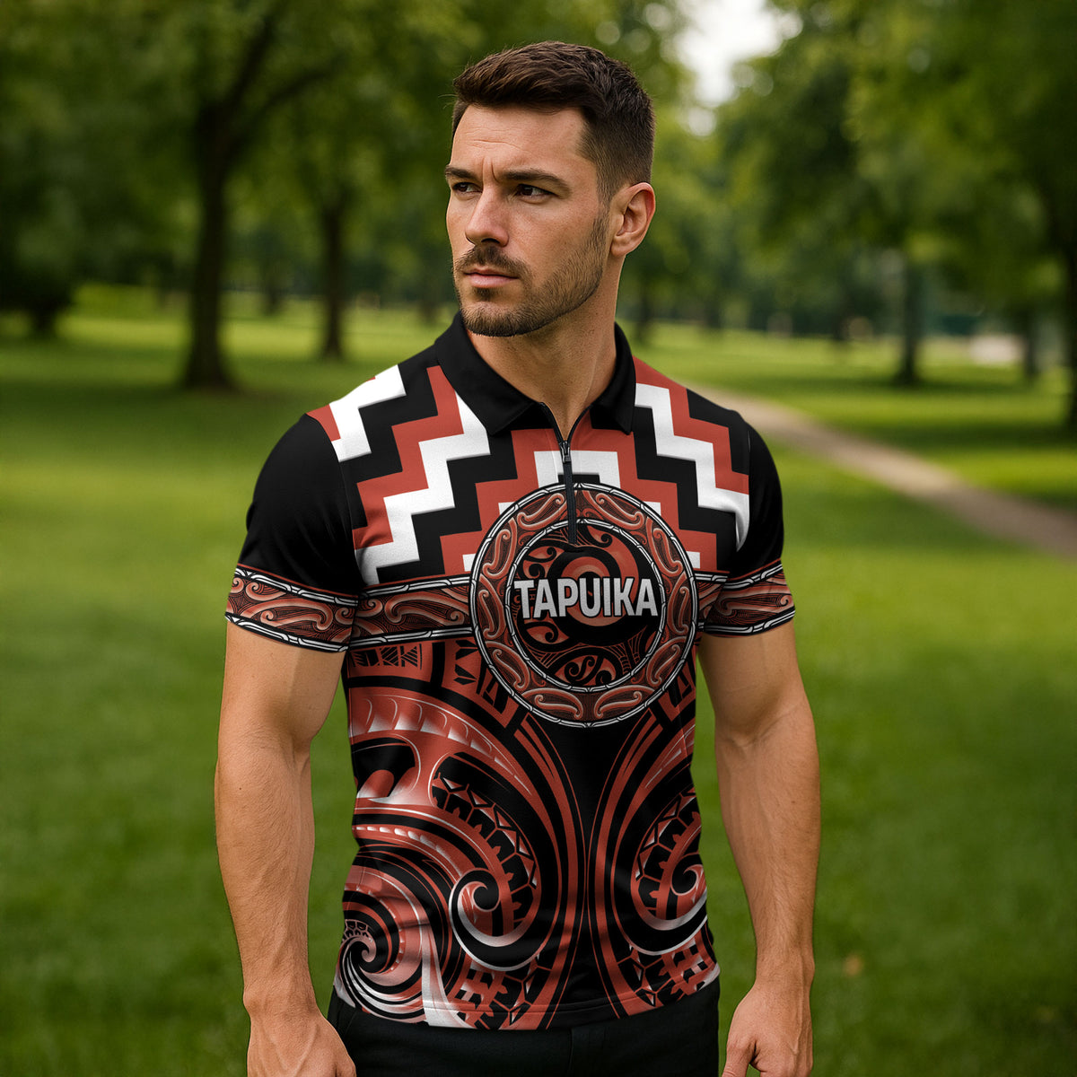 Aotearoa Tapuika Personalised Zipper Polo Shirt Maori Iwi Poutama Puhoro Tattoo LT14 - Polynesian Pride