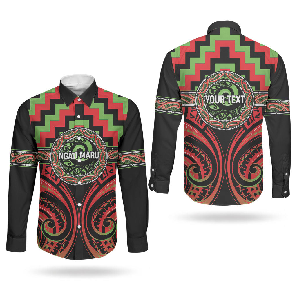 Aotearoa Ngati Maru Personalised Couples Matching Puletasi and Long Sleeve Button Shirt Maori Iwi Poutama Puhoro Tattoo LT14 - Polynesian Pride