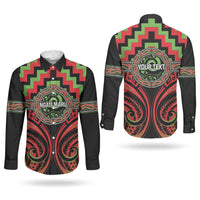 Aotearoa Ngati Maru Personalised Couples Matching Short Sleeve Bodycon Dress and Long Sleeve Button Shirt Maori Iwi Poutama Puhoro Tattoo LT14 - Polynesian Pride