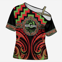 Aotearoa Ngati Maru Personalised Cross Shoulder Shirt Maori Iwi Poutama Puhoro Tattoo LT14 Female Red - Polynesian Pride