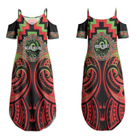 Aotearoa Ngati Maru Personalised Family Matching Summer Maxi Dress and Hawaiian Shirt Maori Iwi Poutama Puhoro Tattoo LT14 Mom's Dress Red - Polynesian Pride