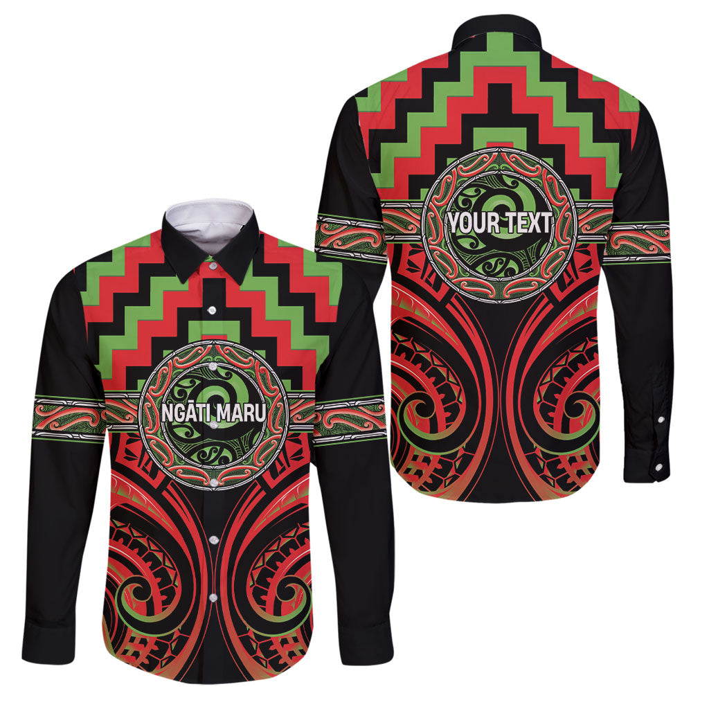 Aotearoa Ngati Maru Personalised Family Matching Summer Maxi Dress and Hawaiian Shirt Maori Iwi Poutama Puhoro Tattoo LT14 Dad's Shirt - Long Sleeve Red - Polynesian Pride