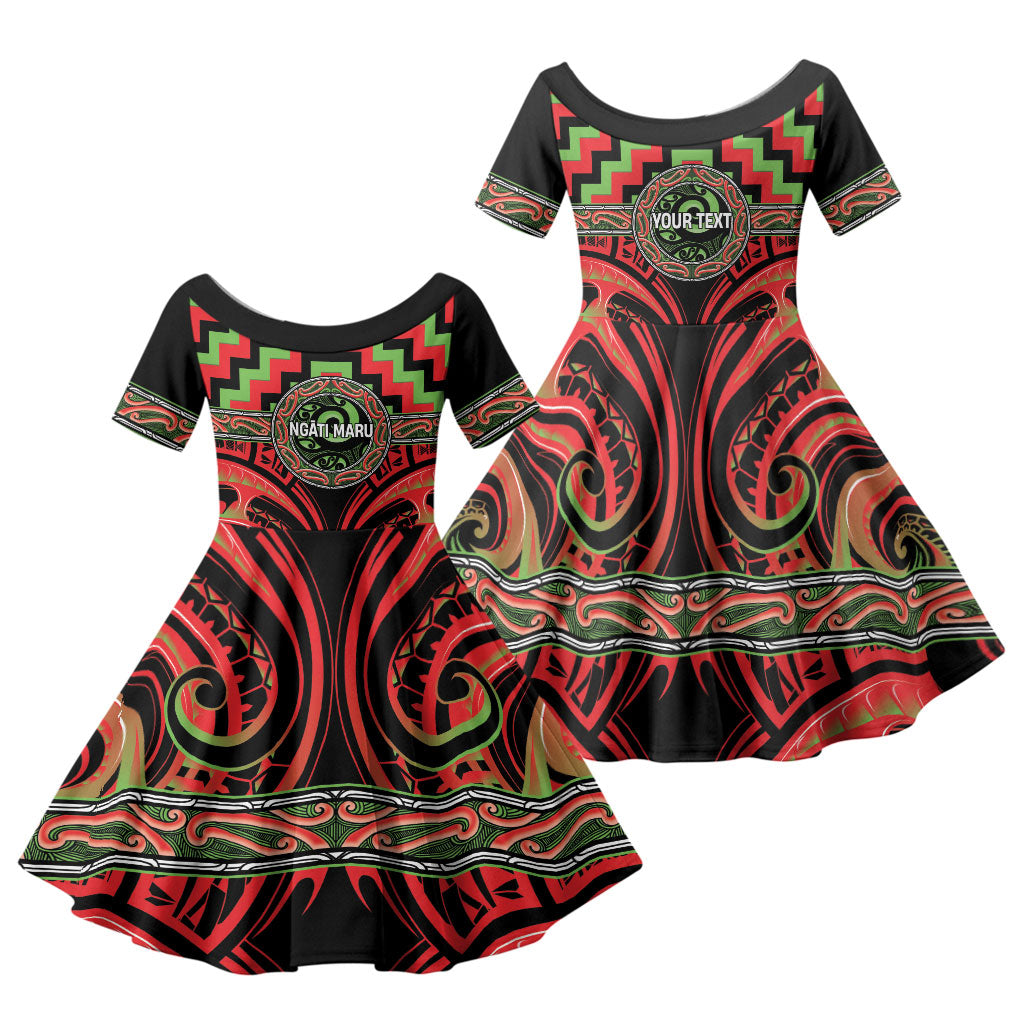 Aotearoa Ngati Maru Personalised Family Matching Tank Maxi Dress and Hawaiian Shirt Maori Iwi Poutama Puhoro Tattoo LT14 Daughter's Dress Red - Polynesian Pride