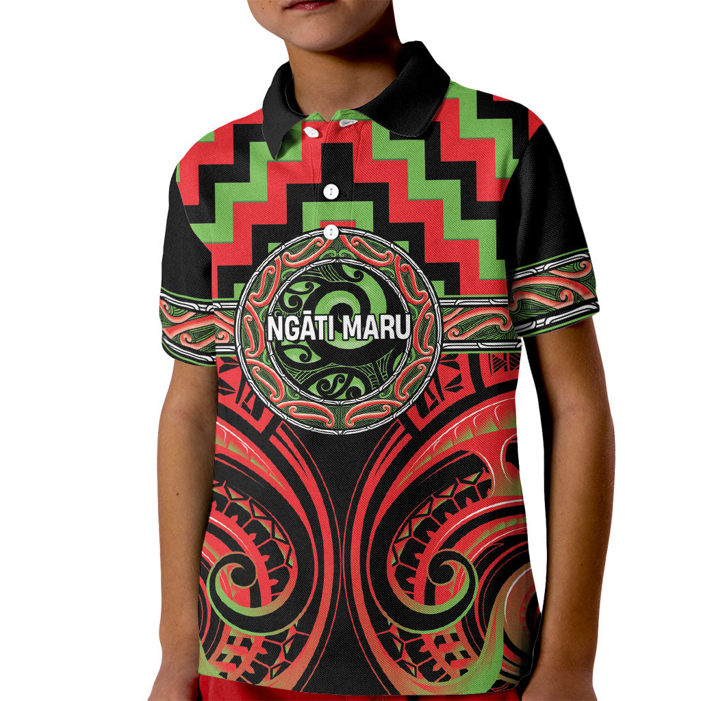 Aotearoa Ngati Maru Personalised Kid Polo Shirt Maori Iwi Poutama Puhoro Tattoo LT14 Kid Red - Polynesian Pride