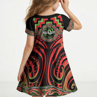 Aotearoa Ngati Maru Personalised Kid Short Sleeve Dress Maori Iwi Poutama Puhoro Tattoo LT14 - Polynesian Pride