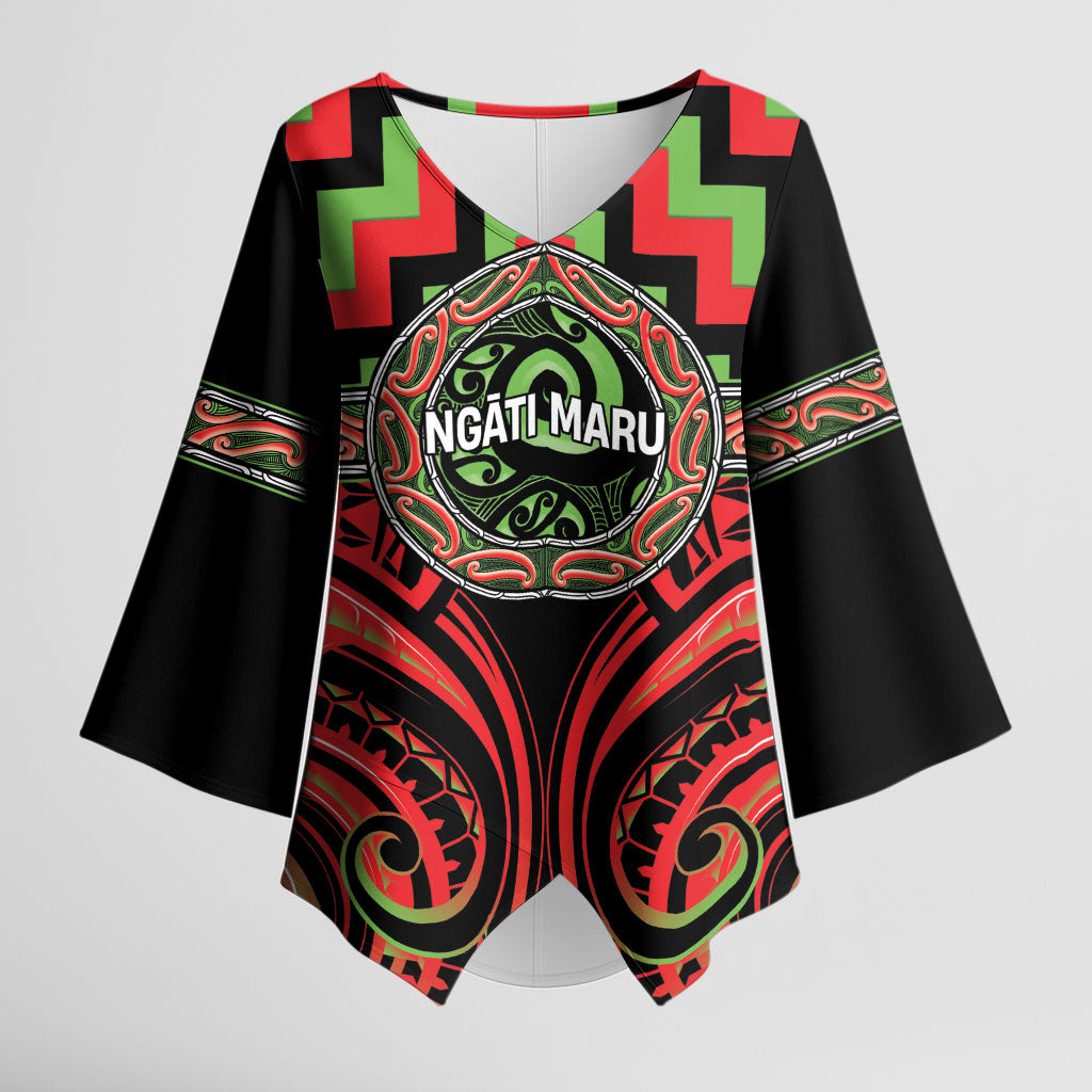 Aotearoa Ngati Maru Personalised Kimono Sleeve Blouse Maori Iwi Poutama Puhoro Tattoo LT14 Female Red - Polynesian Pride