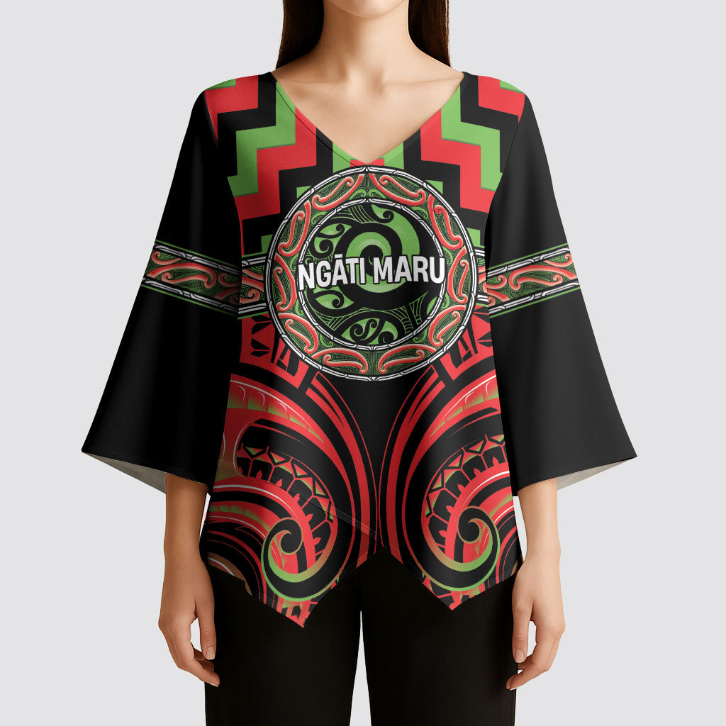 Aotearoa Ngati Maru Personalised Kimono Sleeve Blouse Maori Iwi Poutama Puhoro Tattoo LT14 - Polynesian Pride