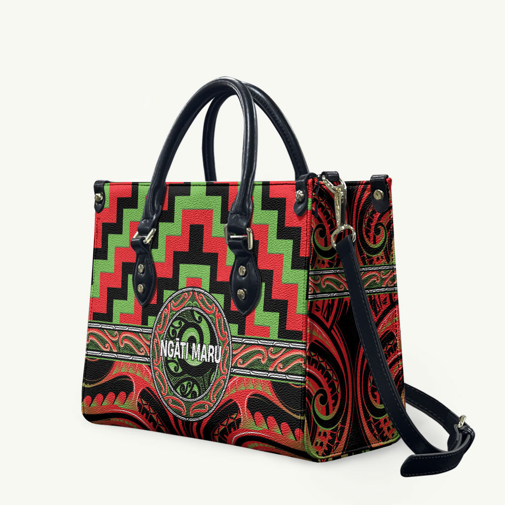 Aotearoa Ngati Maru Leather Bag Maori Iwi Poutama Puhoro Tattoo LT14 Red - Polynesian Pride
