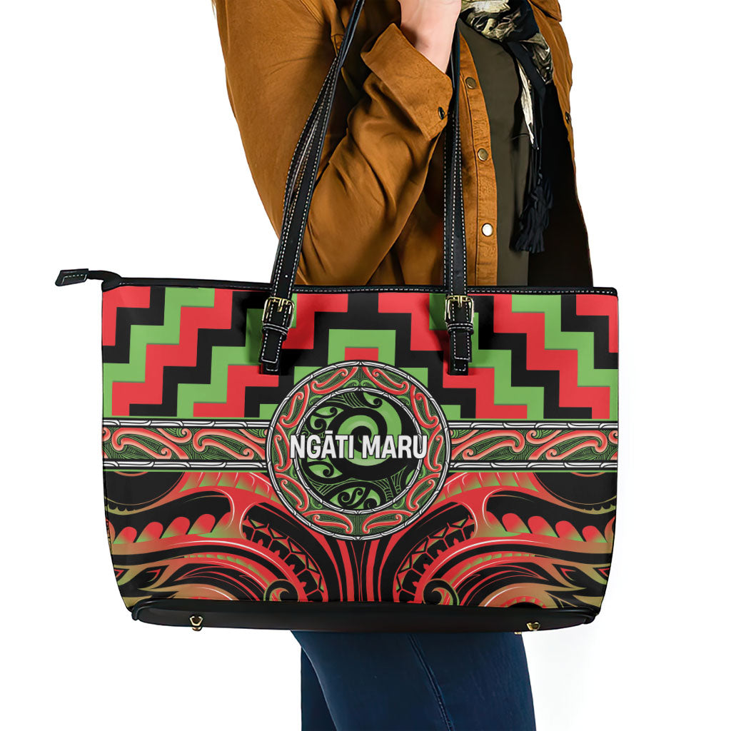 Aotearoa Ngati Maru Leather Tote Bag Maori Iwi Poutama Puhoro Tattoo LT14 - Polynesian Pride