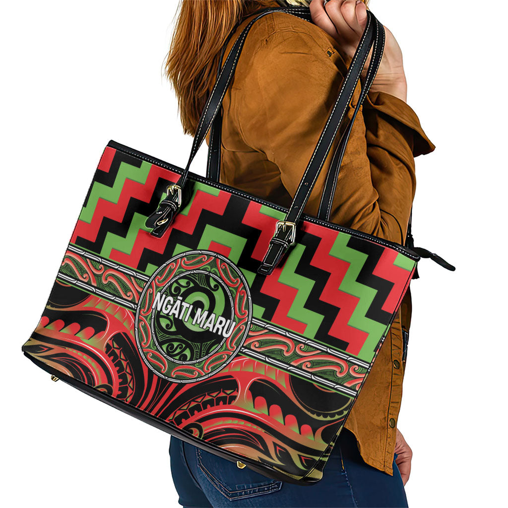 Aotearoa Ngati Maru Leather Tote Bag Maori Iwi Poutama Puhoro Tattoo LT14 - Polynesian Pride