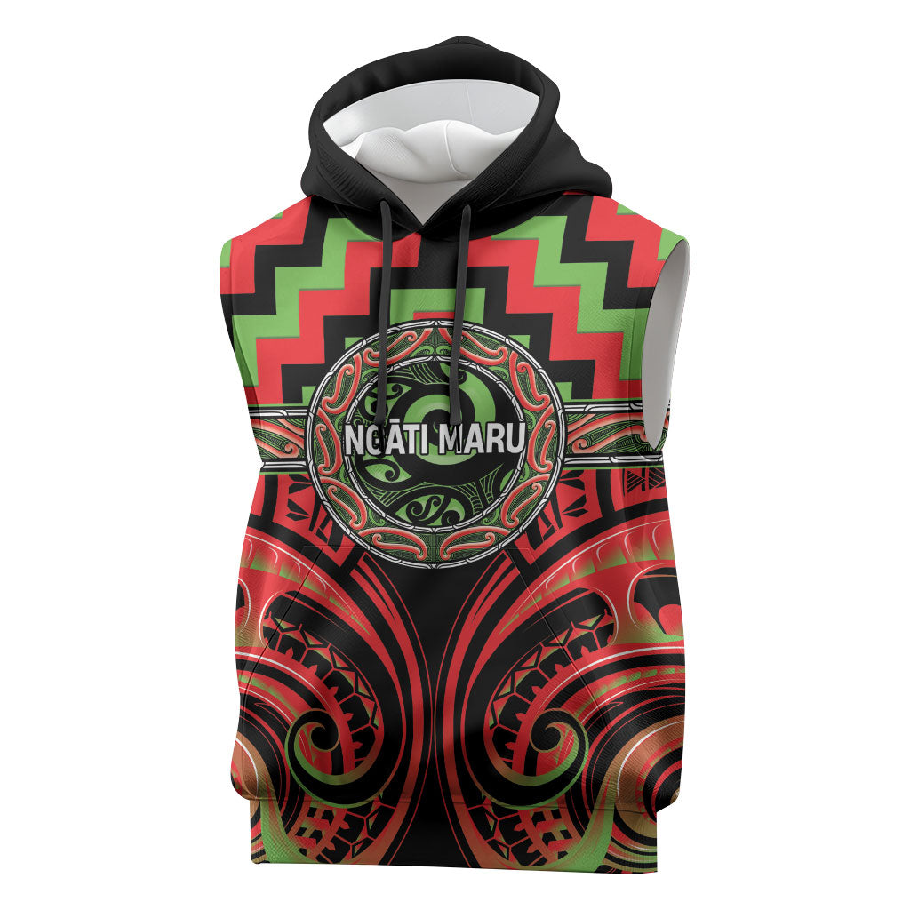 Aotearoa Ngati Maru Personalised Sleeveless Hoodie Maori Iwi Poutama Puhoro Tattoo LT14 Red - Polynesian Pride