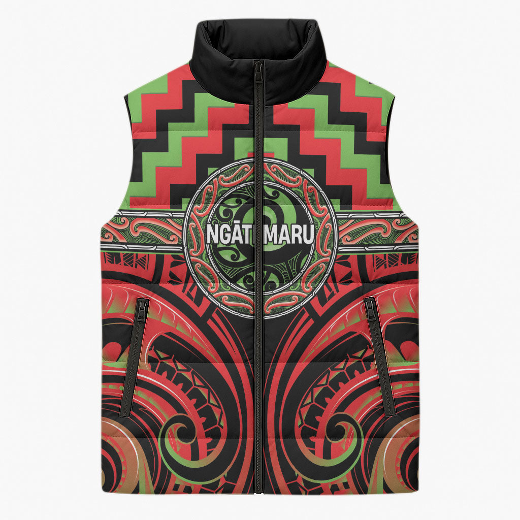Aotearoa Ngati Maru Personalised Sleeveless Puffer Jacket Maori Iwi Poutama Puhoro Tattoo LT14 Unisex Red - Polynesian Pride