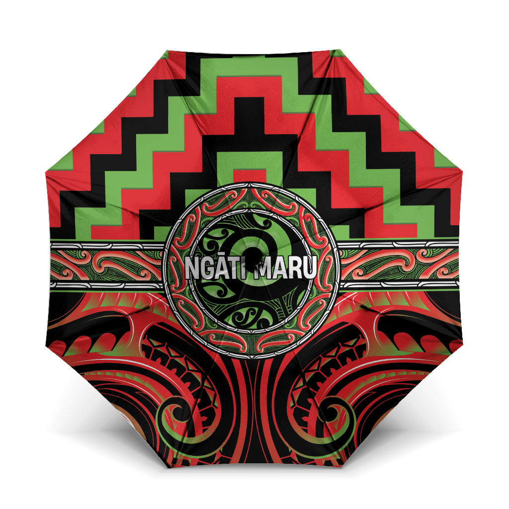 Aotearoa Ngati Maru Umbrella Maori Iwi Poutama Puhoro Tattoo LT14 One Size Folded 11.42 inch Opened Diameter 37.4 inch Red - Polynesian Pride