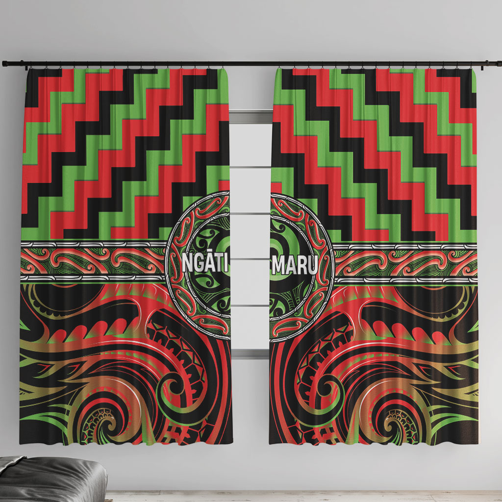 Aotearoa Ngati Maru Window Curtain Maori Iwi Poutama Puhoro Tattoo LT14 With Hooks Red - Polynesian Pride